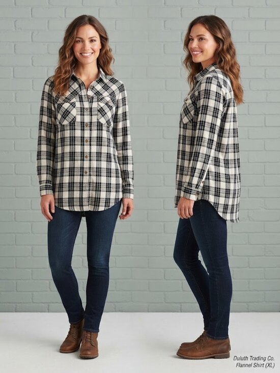 Duluth Trading Co Tops - Duluth Trading Plaid Flannel Black & White Women's Long Sleeves Polo Shirt Sz XL